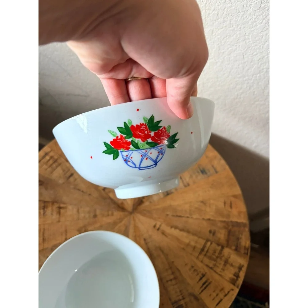 Porcelaine de Chise Floral  Hand‎ Painted Porcelain Floral Bowls Set of 2